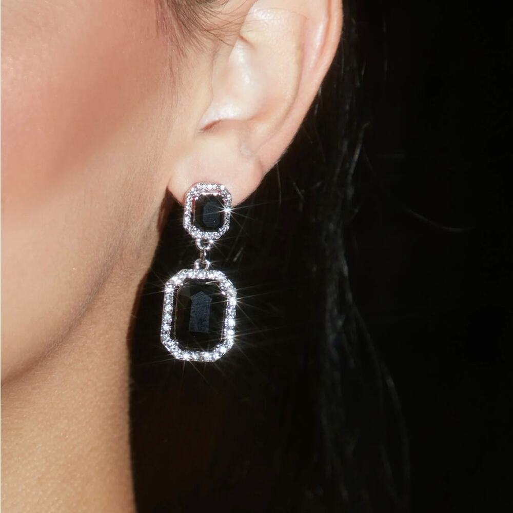 Fashion Nova Magical Night Black Rhinestone Drop Earrings NWT